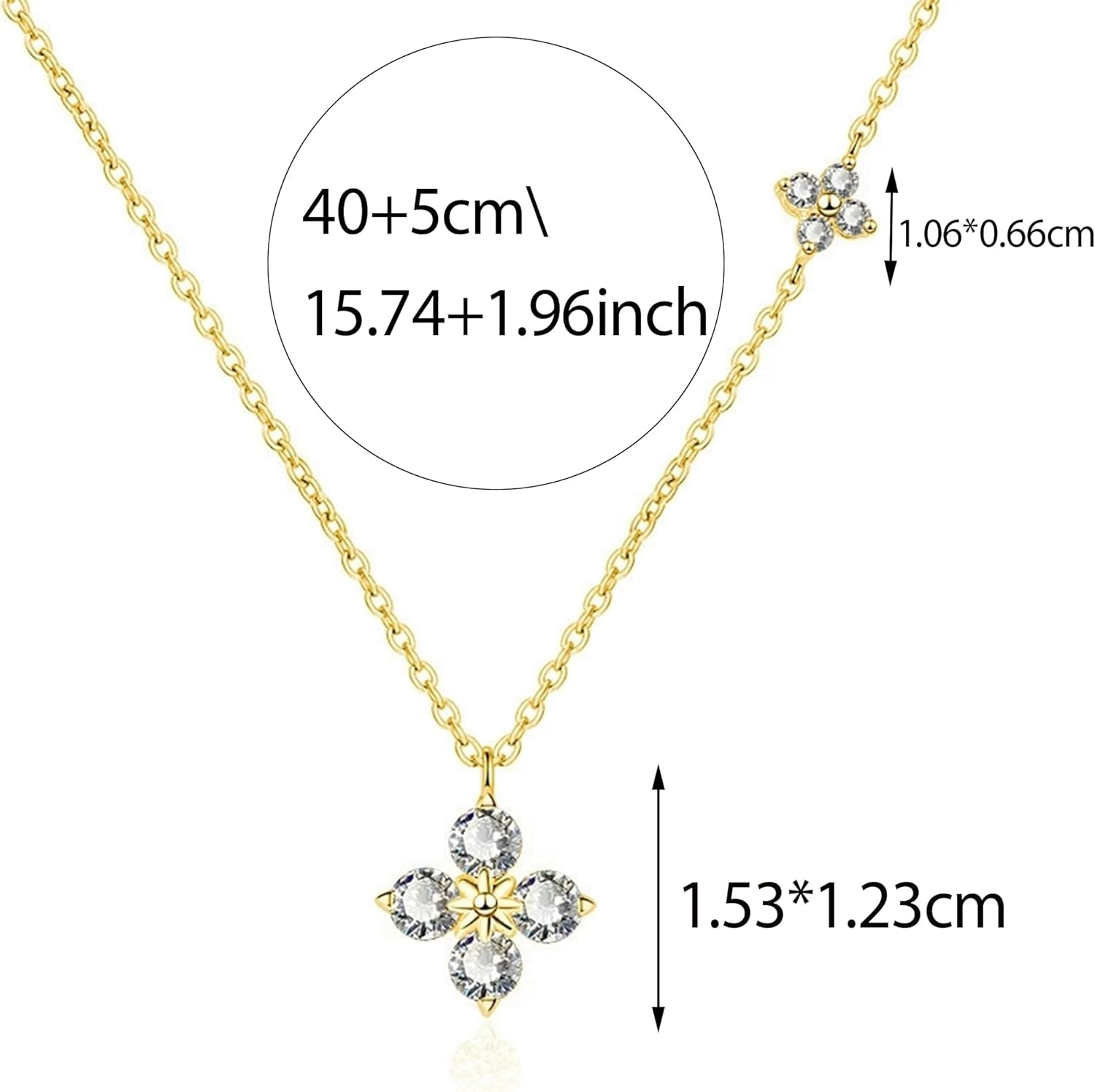 XAYAH 925 Sterling Silver Dainty Lucky CZ Leaf Necklace for Women Mom 14k Gold Plated White Flowers Elegant Pendant Necklace to Daughter Mom Minimalist Stackable Chain Valentine's Day Jewelry Gifts - Image 6