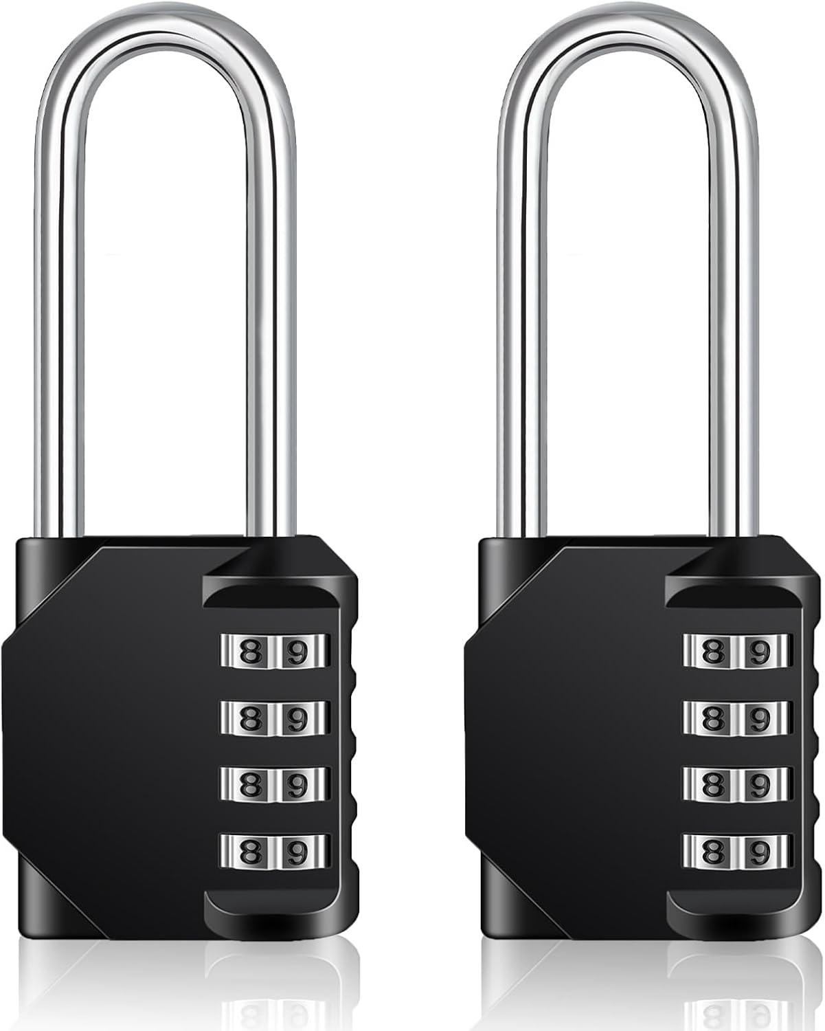 ZHEGE Long Shackle Padlock, 4.53" Overall Height, 2.62" Shackle Height, 4 Digit Combination Lock Outdoor for Fence Gate, Shed, Garage, Resettable Long Combo Lock for Gym & School Locker (Black)