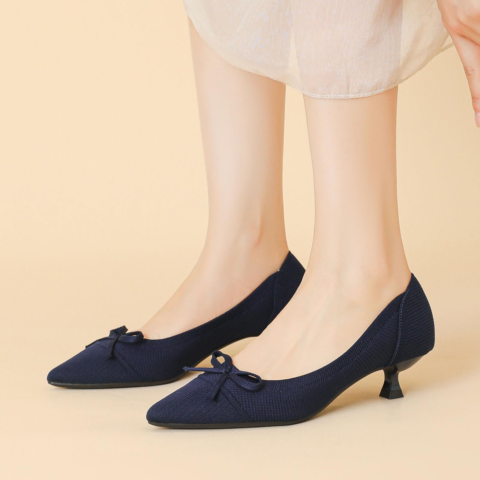 Zapatos de Punto Mujer Tacón Gatito Cerrados Elegantes y Comodas Bombas Tacón Bajo Zapatos Tacón Clásicos para Bodas y Fiestas,1506-1