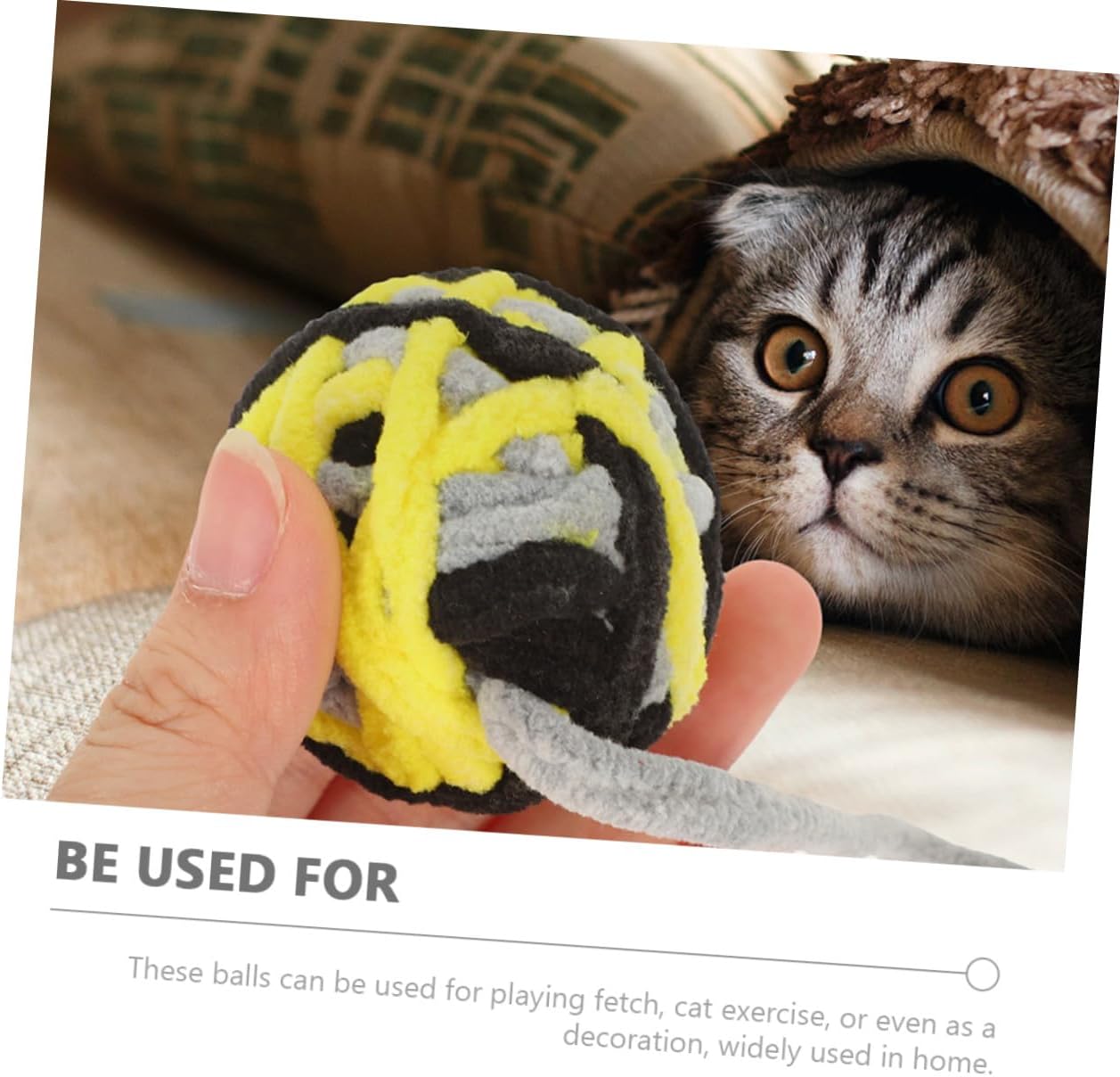 8pcs Cat Plush Balls with String Yarn Soft Interactive Chew for Indoor Kittens Blue and Yellow Set
