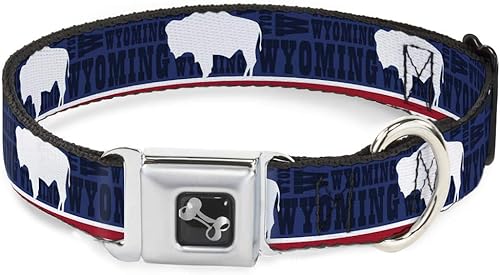 Collar de perro hebilla de cinturón de seguridad Wyoming Flags Wyoming Tipografía 16 a 23 pulgadas 1.5 pulgadas de ancho