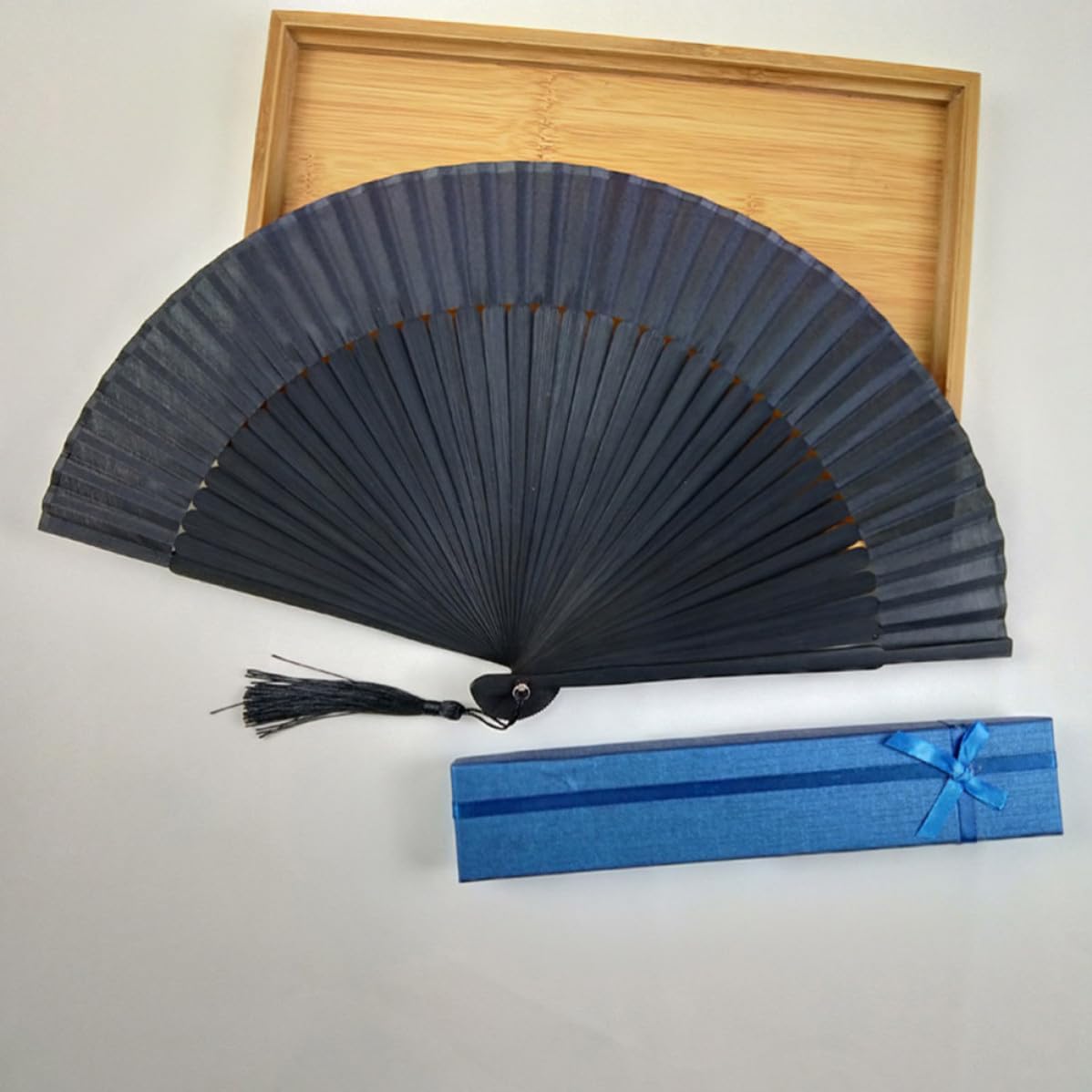 Silk Fans Foldable Handheld Fans Cartoon Cat Women Folding 2pcs with Tassel Pendant Black Cat Style for Wedding and Dancing Party