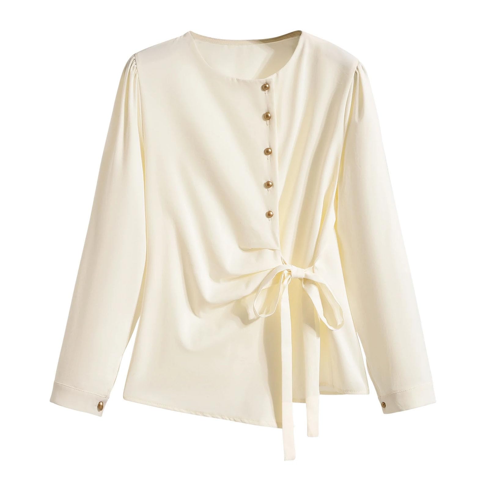 Donne Irregolare O Collo Bow Lace Up Camicia Tinta Unita Elegante Top per Abbigliamento Casual