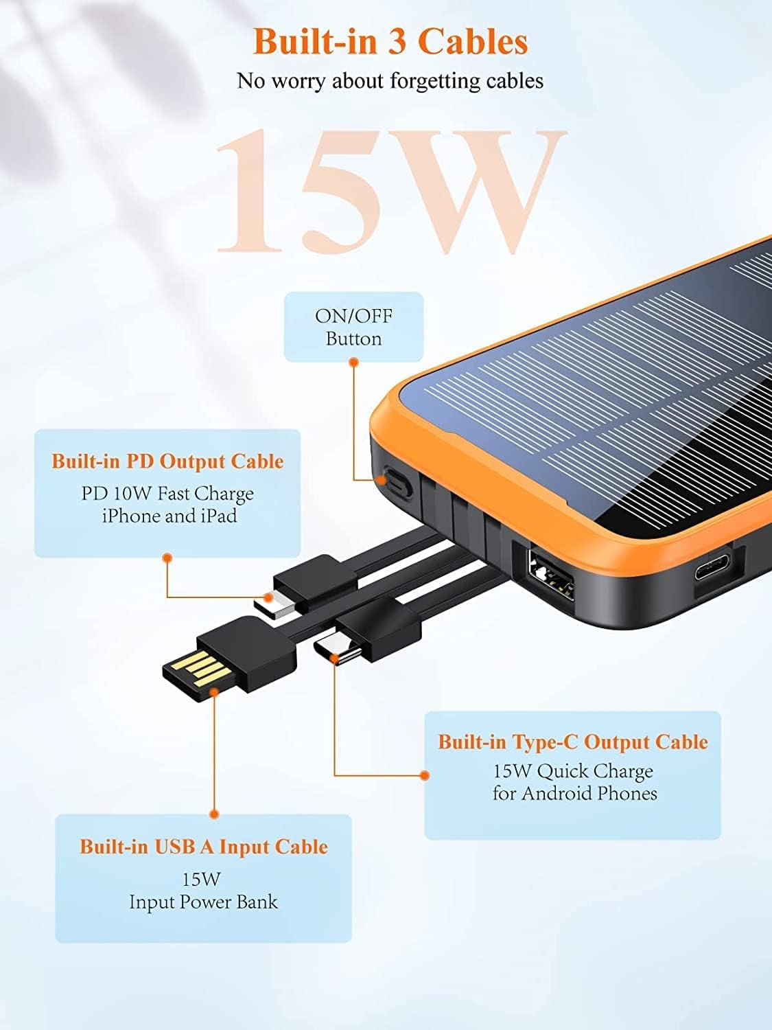 Batterie Externe Et Chargeur Solaire 16000 MAh Eclairage LED Intégrée