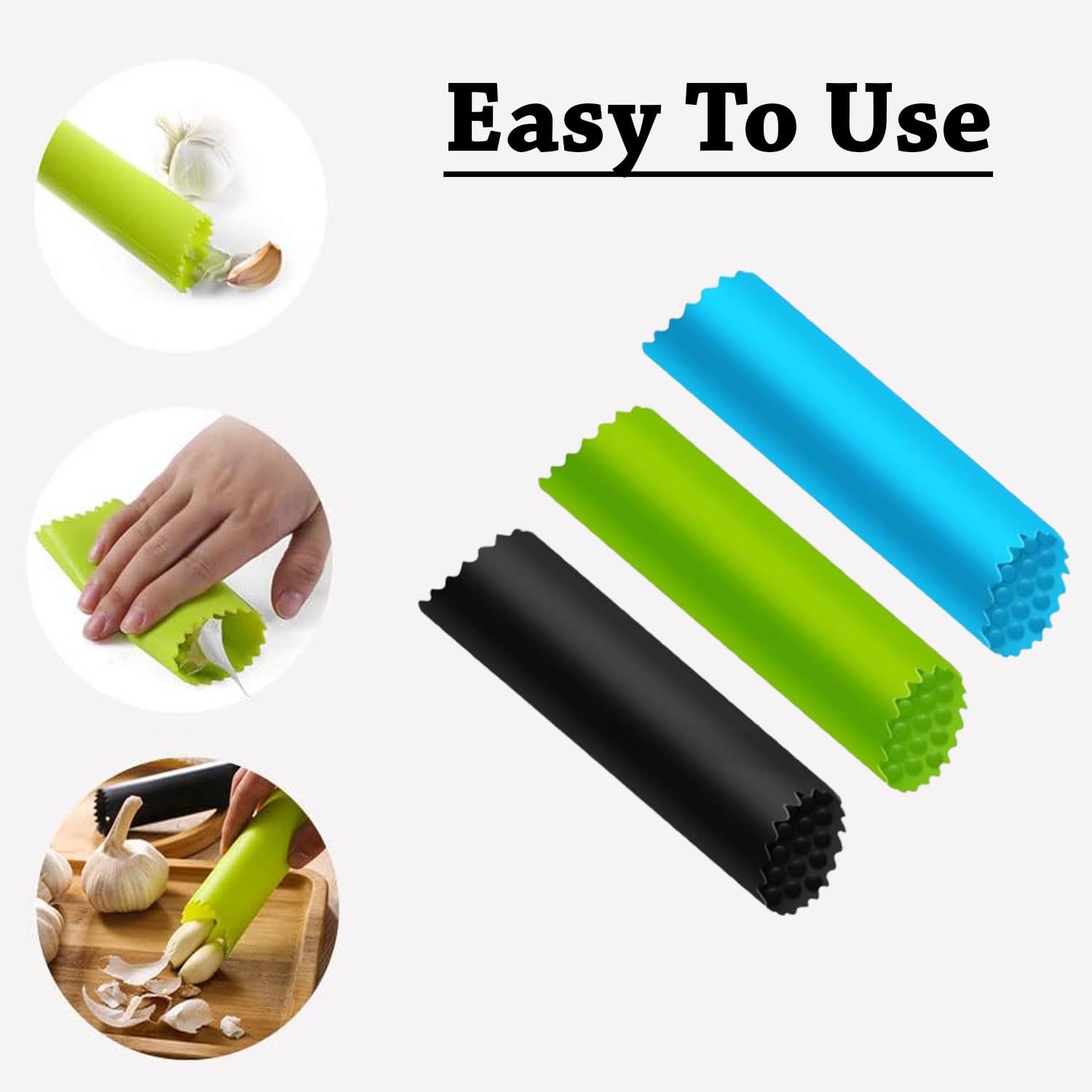 Tubo pelador de ajo de silicona, 3 uds, dientes de ajo de silicona, tubo removedor de pelado para cocina, rodillo pelador de ajo portátil 3