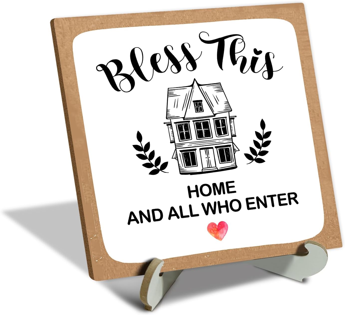 House Warming Gifts New Home Christian Housewarming Gifts for Women Men Couple New Homeowner, Bless This Home Blessing Religious Desk Wood Table Decor Sign Plaque with Support -31