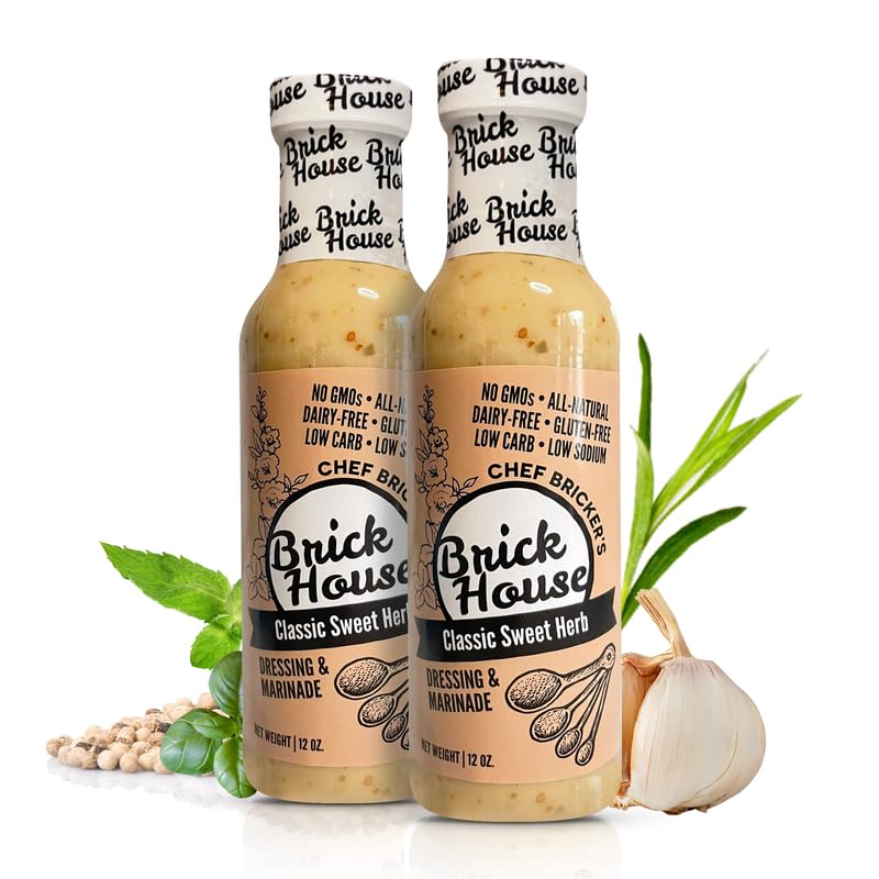 Brick House Classic Sweet Herb Vinaigrette Dressing & Marinade, 12 Oz - Low-Sodium, Low-Carb, Dairy-Free, Gluten-Free, Non-GMO, Clean Label