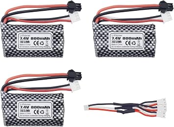 Accessories 3PCS 7.4V 800mah with SM Plug Lithium Battery with 1tor3 Charging Cable for WPL D12 RC Truck Parts Anstoy 1085 1086 1087 1088 Gel Ball Blasting Machine Lithium Battery