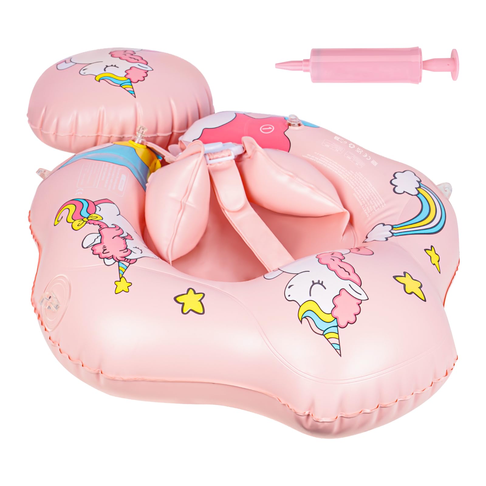 Flotador Bebé Inflable Con Parasol UPF50 – Antivuelco Para Niños De 6 A 36 Meses (Incluye Bomba Manual