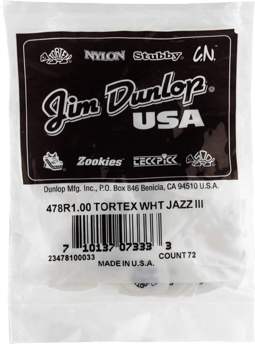 Jim Dunlop Tortex® White Jazz III Pick 1.0MM - 72 Pack