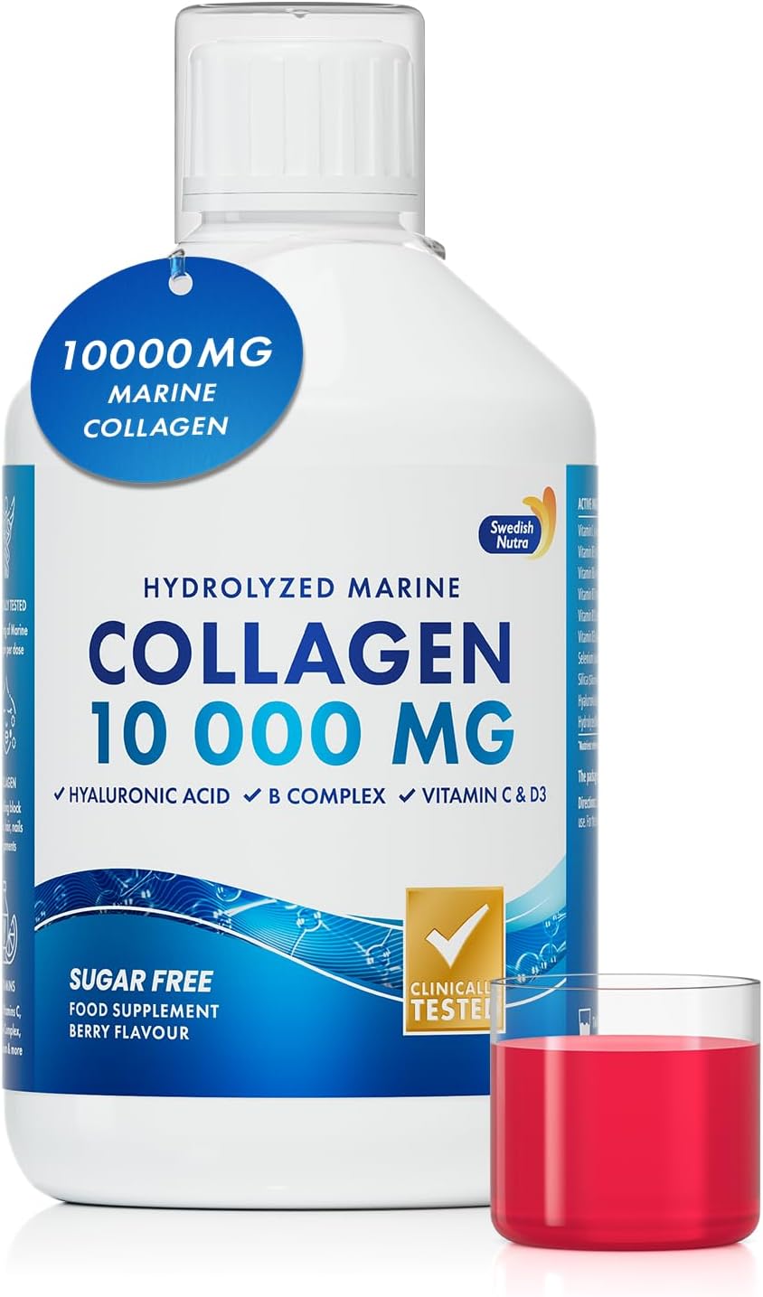 Swedish Nutra Hydrolyzed Marine Collagen Liquid Supplement - 500 ml, 20 Day Supply | Pure Peptide & Vitamins for Healthy Hair, Skin, Nails & Joints I 100% Natural Berry Flavour | for Men & Women