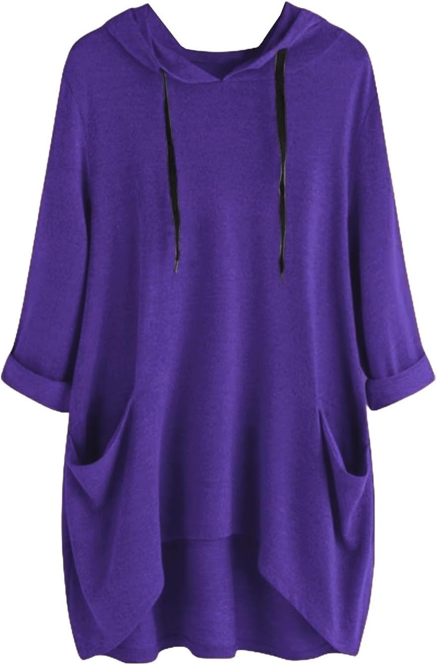 HOOUDO Hoodies for Women UK Loose Lightweight Tunic Hooded Sweatshirts Oversized Long Pullover Tops with Pockets Plain Casual Longline Sweaters Jumper