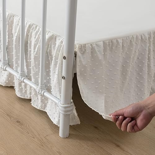 Miniatura 9 de Falda de cama de lunares copetudos, tamaño individual, falda de cama con volantes con esquinas divididas, falda de cama individual de 14 pulgadas de