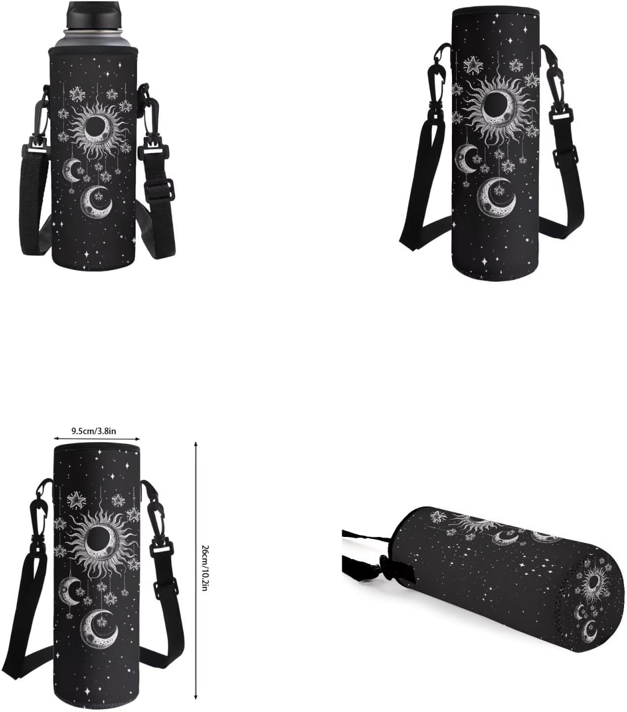 Gothic Sun Moon Stars Backpack for Girls Kids Backpack with Lunch Box Water Bottle Holder and Soft Pencil Case 4PCS Set Bookbag with Front Pocket for School 17 inch Large Capacity School Bag