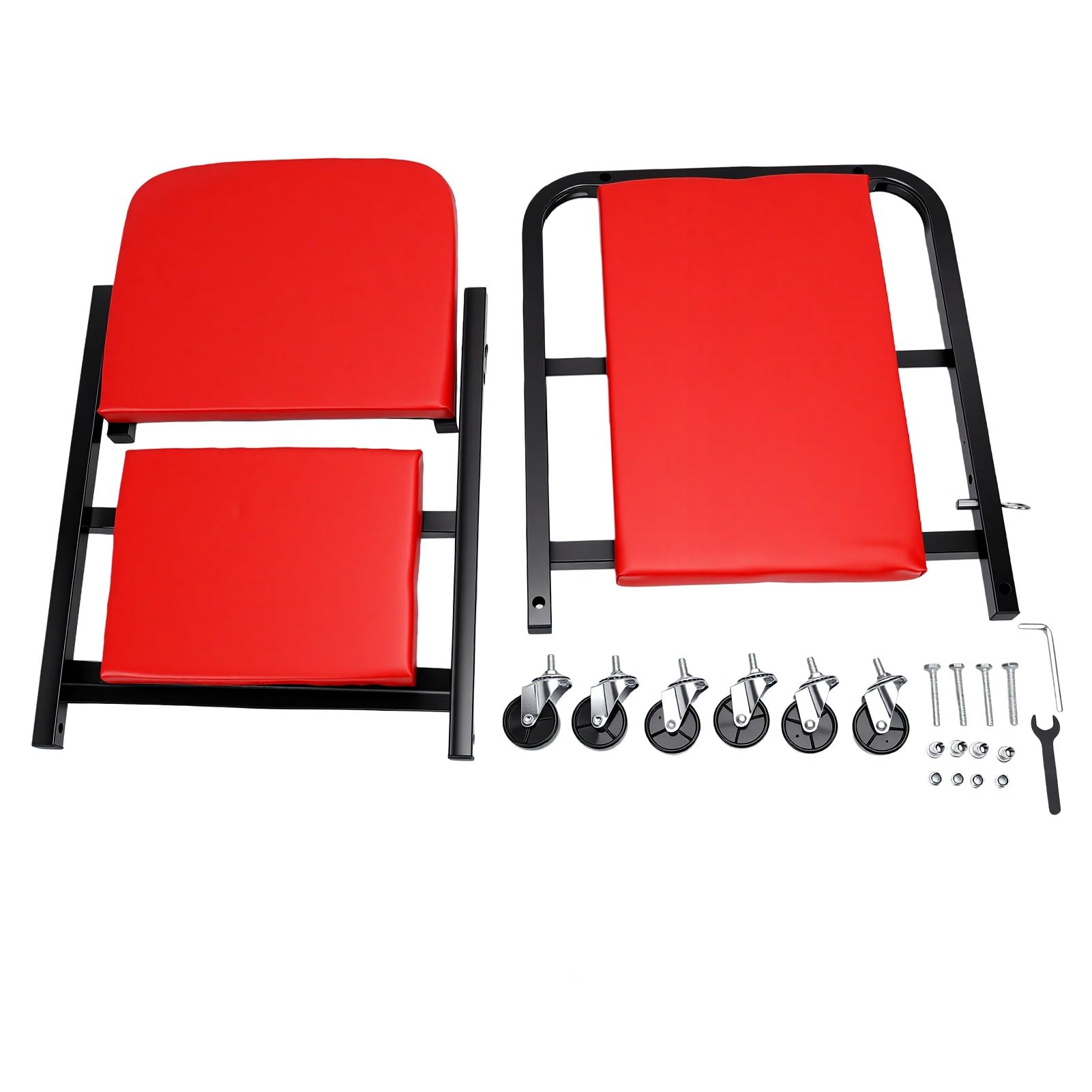 CHICIRIS Camilla para Mecánico Convertible 3 en 1, Asiento con Ruedas Giratorias for Reparación y Mantenimiento de Automóviles (Rojo) | Estructura acolchada gruesa, metal resistente, ruedas giratorias; ideal para taller.