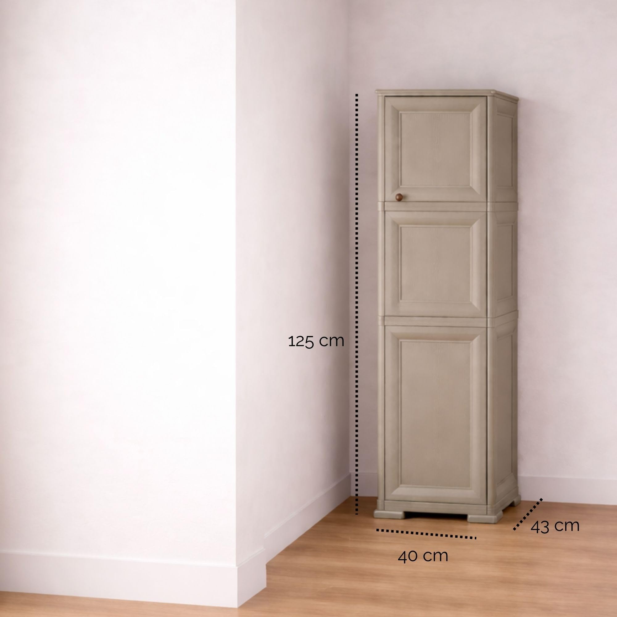 Armadio a Colonna in Plastica 40 x 43 x 125 cm con 3 Moduli, Anta e 3 Tasche Laterali – Mobile Multiuso Salvaspazio per Organizzazione Casa (Taupe)