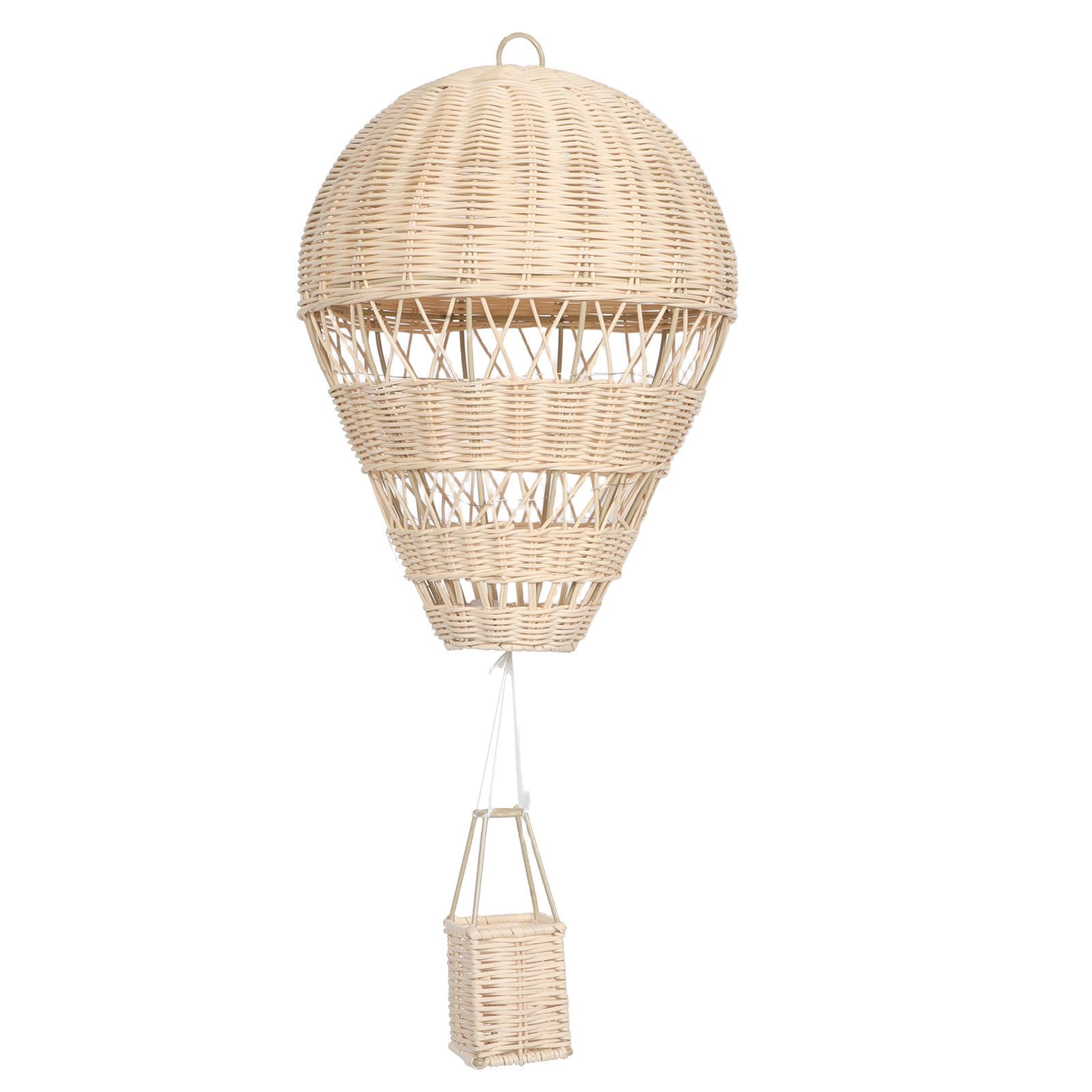 Handgewebter Hängende Dekoration mit Lichterkette aus Rattan Heißluftballon Natürliche Pastoral Optik für Kinderzimmer und Wohnzimmer