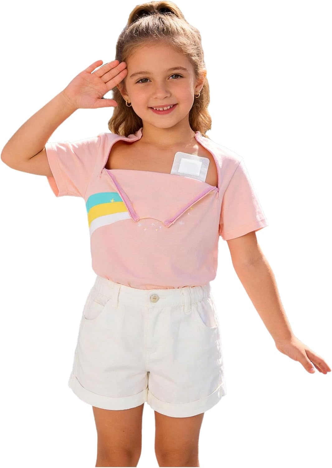 Girls Boys Surgery Recovery Shirts Short Sleeve Adaptive Tops Zippers Off Full Open T-Shirt for Special Needs