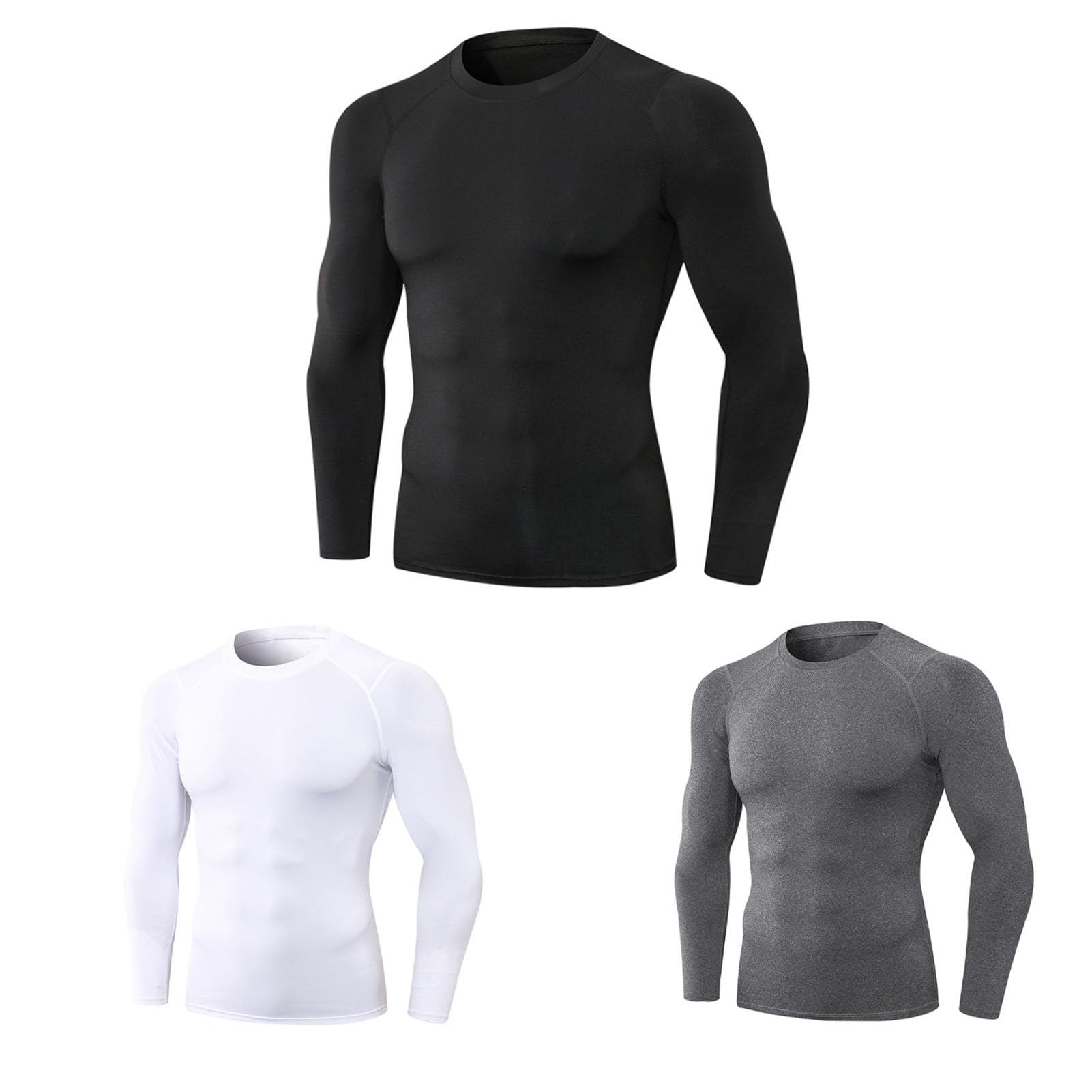 Camisas de Compresión para Hombre, Paquete de 3 Piezas, Entrenamiento de Secado Rápido para Gimnasio, Correr, Yoga con Camisetas de Manga Larga, Ajuste Ajustado (XXL)