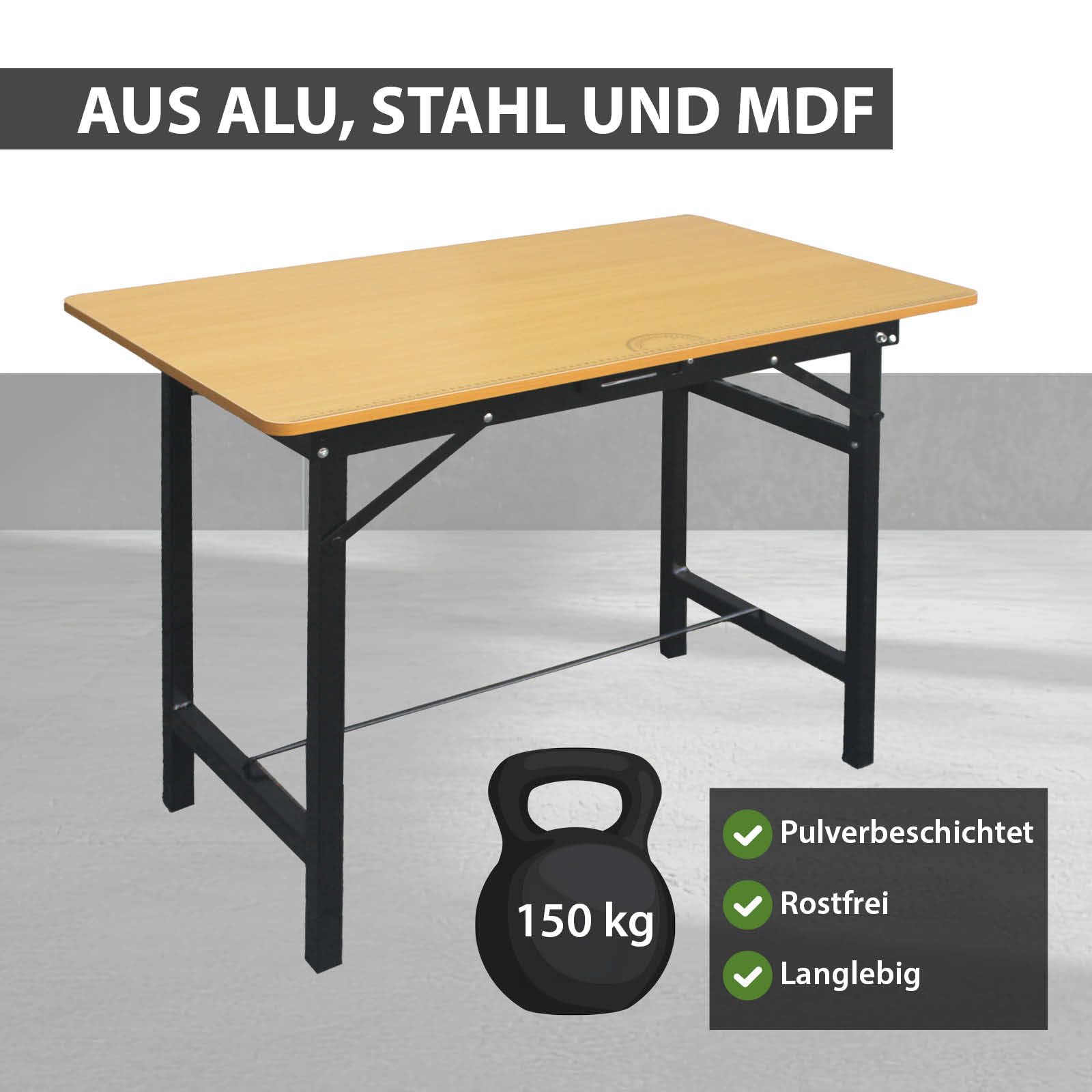 TRUTZHOLM Werkbank 100 x 60 x 75 cm klappbar Werktisch 150 kg belastbar, Arbeitsplatte mit Lineal und Winkelmesser, linierter Arbeitstisch mit Tragegriff Arbeitsbank Werkstatteinrichtung