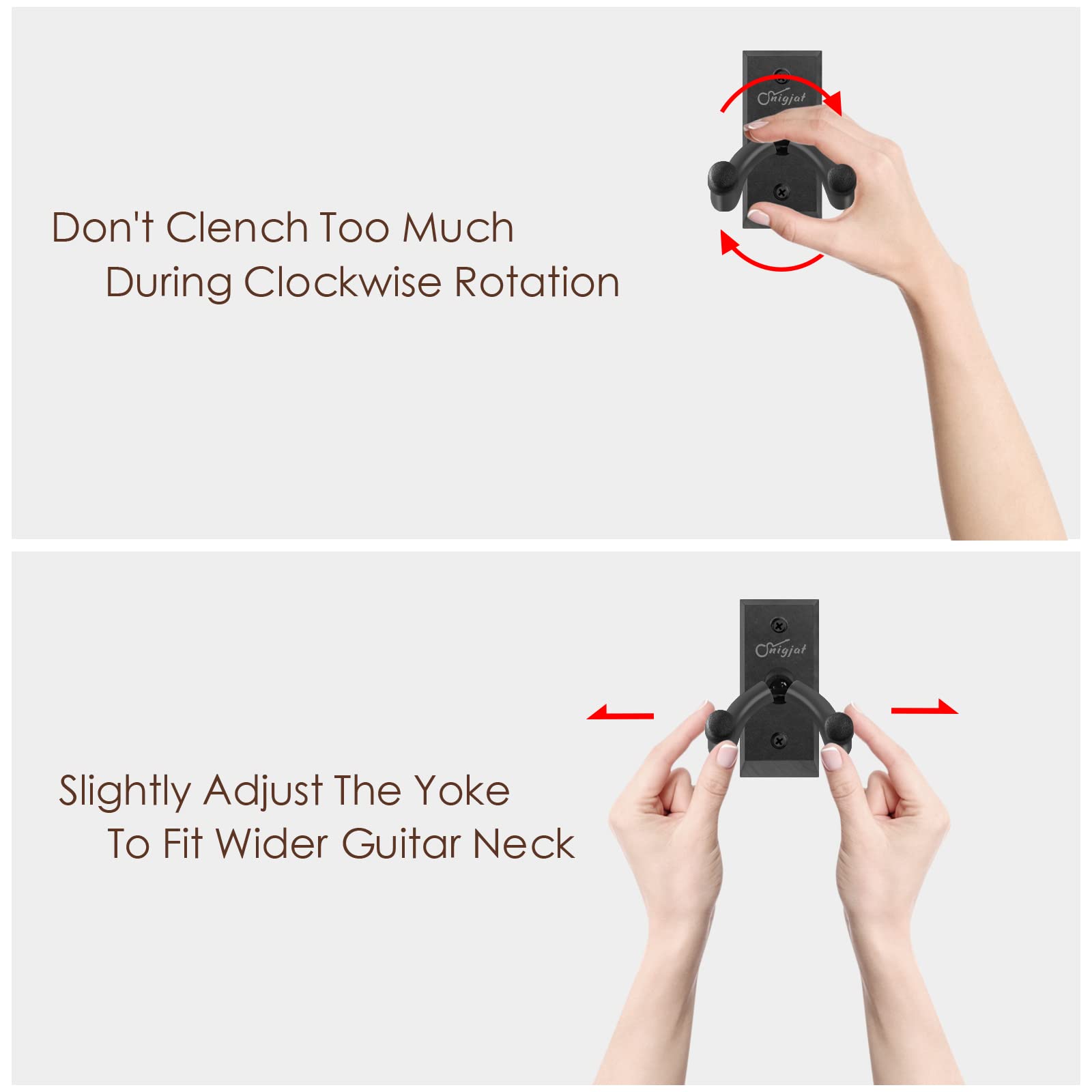Soporte de pared para guitarra, colgador de guitarra de madera dura para acústico, bajo, banjo y más, paquete de 2, solución de almacenamiento montada en la pared para una visualización segura y fácil