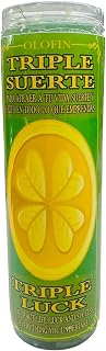 Olofin Triple Suerte Triple Luck Spiritual Candle, Green Glass with Yellow Symbol, Spanish Language