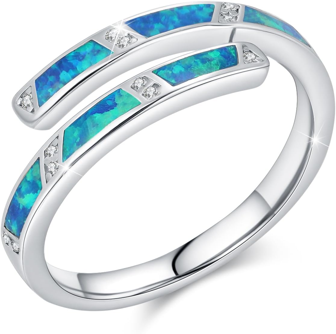 925 Sterling Silver Opal Ring, Opal Adjustable open ring with CZ Accents, Size 8, 18.2mm Inner Diameter, Women's Fashion Jewelry