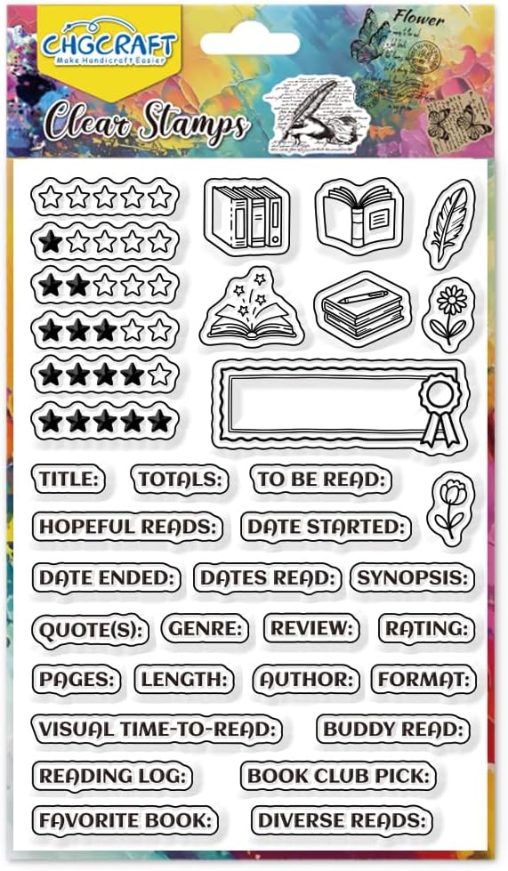 CHGCRAFT Reading Notes Clear Stamps Books Transparent Stamps Stars Silicone Clear Stamp Seals for DIY Scrapbooking Photo Album Decoration, 4.3x6.3 inch
