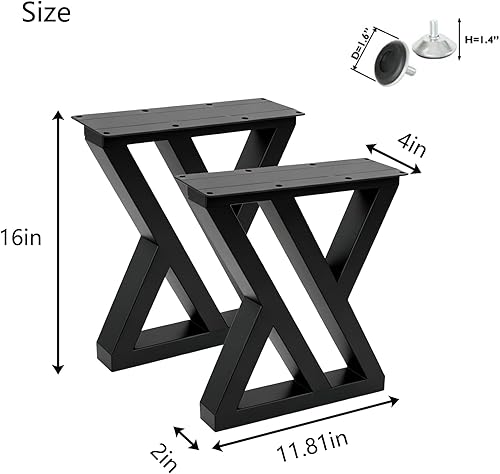 Miniatura 3 de Patas de mesa auxiliar de 16 pulgadas de alto, patas de banco de metal modernas, base de mesa auxiliar industrial triangular resistente, patas de