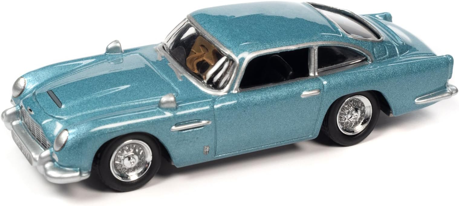 1966 Aston Martin DB5 RHD (Right Hand Drive) Caribbean Pearl Blue Metallic Classic Gold Collection 2023 Release 1 Limited Edition to 4428 Pieces Worldwide 1/64 Diecast Model Car by Johnny Lightning