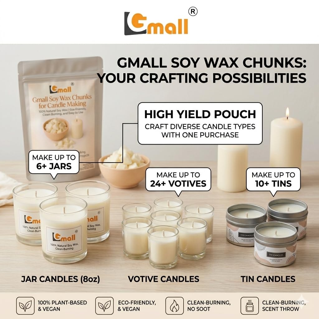 Gmall Soy Wax Chunks for Candle Making 1kg | 100% Natural Soy Wax | Eco-Friendly, Clean Burning Wax for DIY Candles, Melts & Home Décor 2