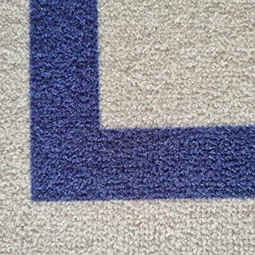 Image of Matz&More Geometric Border Rug | 100x150 CM | Beige Navy | Soft Nylon Loop Pile with Anti-Slip Gel Backing | Living Room, Bedroom & Office Floor Carpet