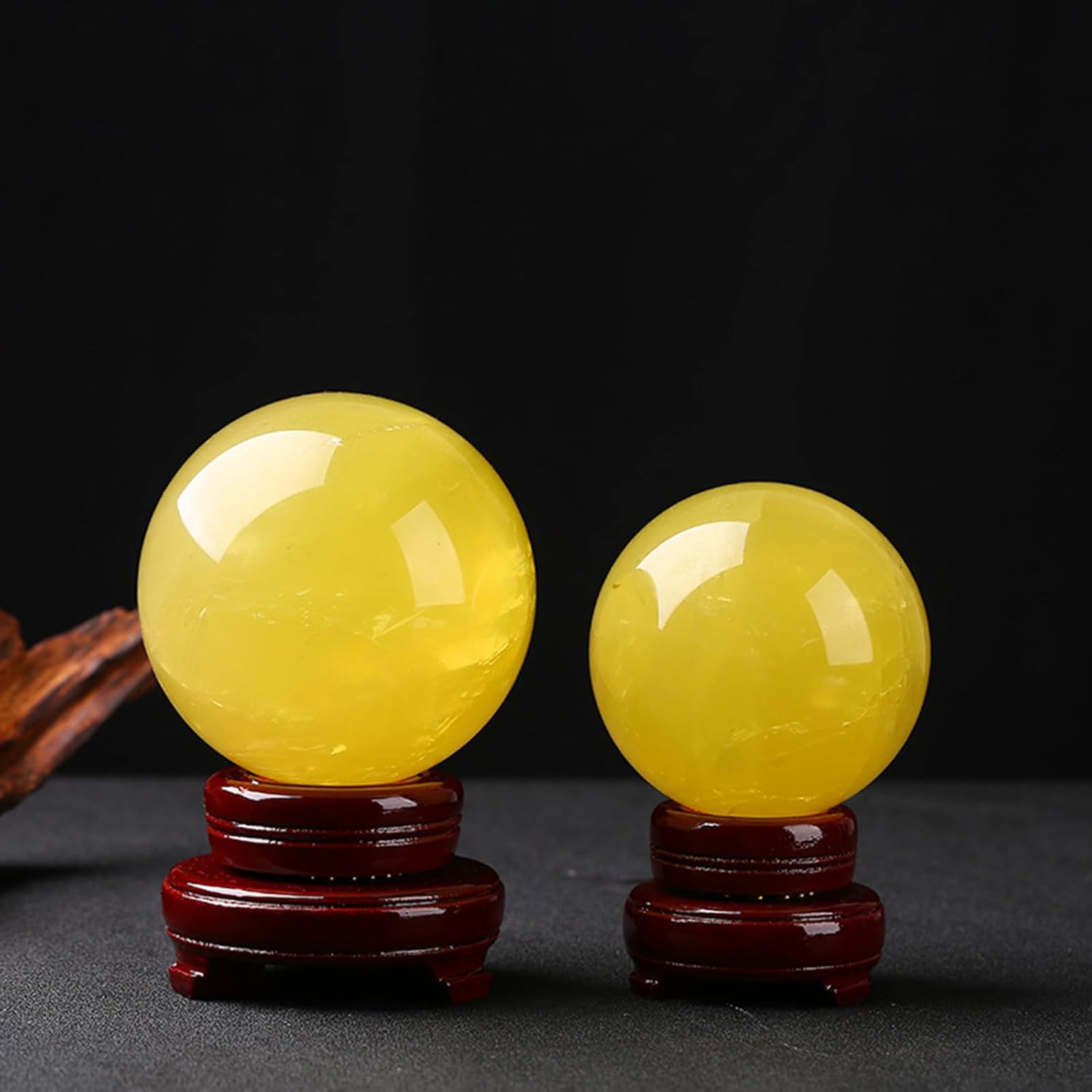 Citrine Crystal Ball with Wooden Stand, Yellow Ornaments,Scrying,Magic Gemstone Sphere for Home Office Entrance Gift Decoration,4cm/1.6in