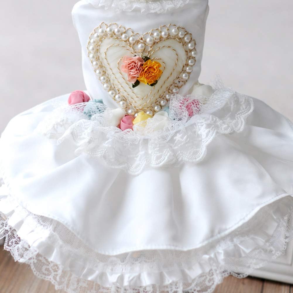 Dog Dress Wedding Clothes Tutu Costume Elegant Skirt Pearl Birthday Anniversary Vacation Beach Pet Dog Cat Coat Apparel (Small)