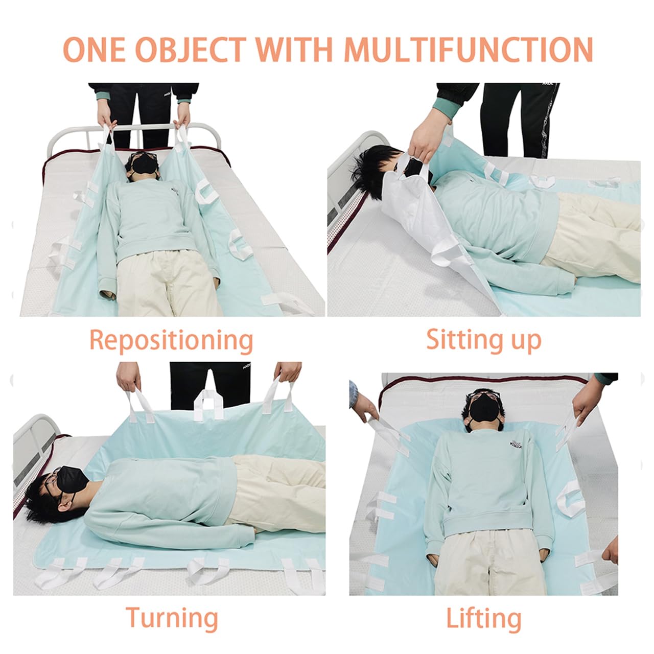 Paquete de 2 almohadillas de cama para incontinencia, almohadilla de cama lavable con 8 asas, lavable, reutilizable, protector de colchón para incontinencia, almohadillas de cama impermeables para