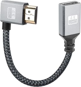 GINTOOYUN 90 Degree HDMI Extension Cable HDMI Male and Female Expansion Cable Support 2.0 4K@60HZ for HDTV, Blu-ray Player, Projector, Monitor, Home Theater, Etc(Right Angle)