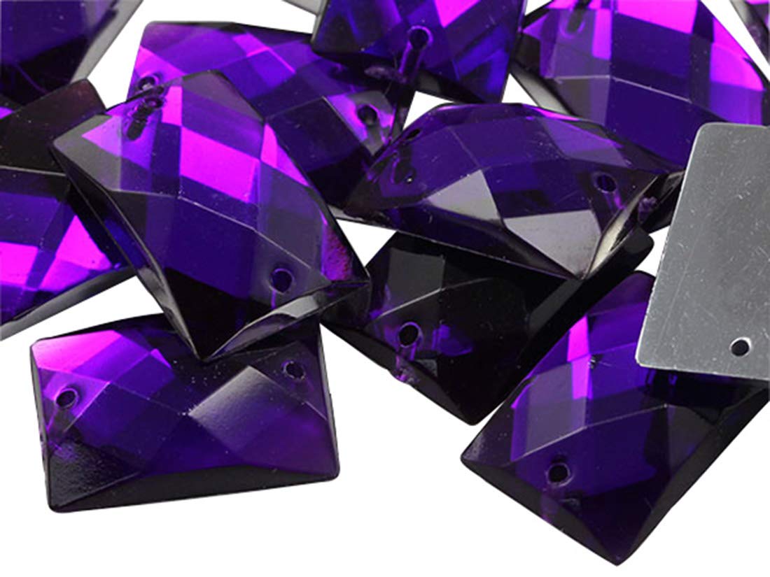 Allstarco 25x18mm Purple Amethyst CH05 Flat Back Rectangle Sew On Beads for Crafts Plastic Acrylic Rhinestones with Holes for Sewing Clothing Embelishments