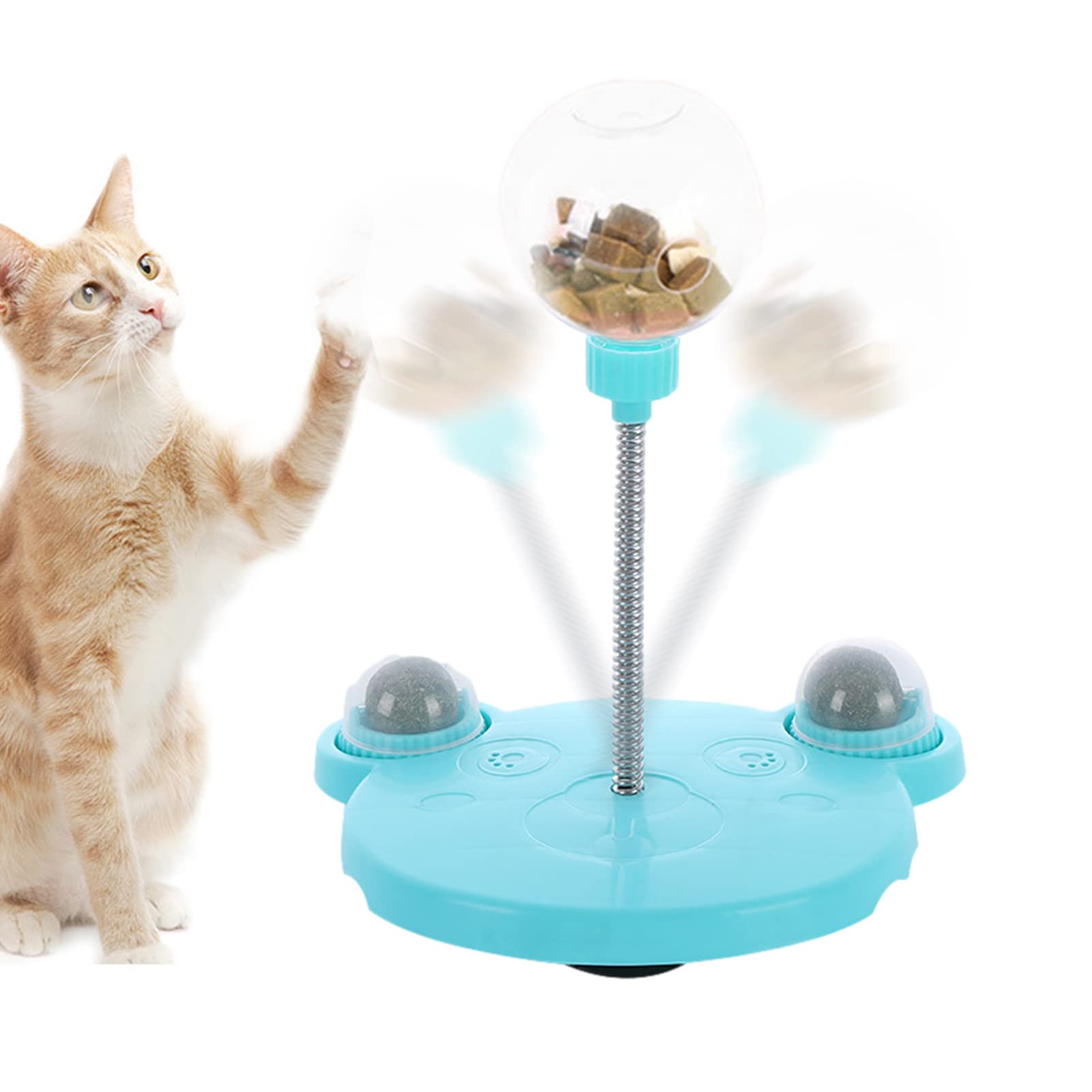 GIMOCOOL Food Dispensing Cat Toy, Interactive Cat Toys Dispenser, Pet Slow Feeder Toy Ball, Treat Leaking Toy Spring Tumb ler Cat Toys Leaking Food Ball, Activity Snack Ball for Small Cats Dogs Puppy