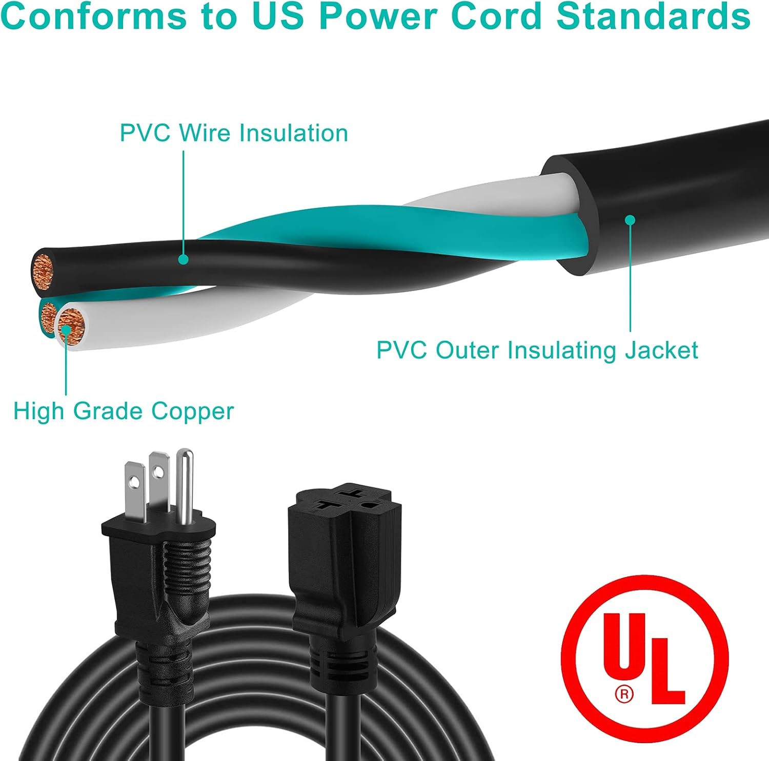 2 Pcs 6 FT 12 Gauge Extension Cord, 12AWG 15Amp 5-15P Household AC Plug Adapter to 20Amp 5-15R, 5-20R, 6-15R, 6-20R, T Blade Outlet Power Cord.