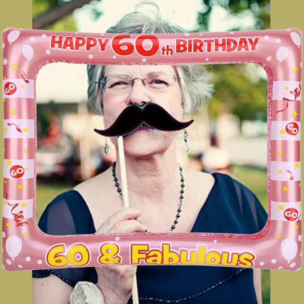 60. Geburtstag Photo Booth Set – 1 Aufblasbarer Bilderrahmen + 30 Fotorequisiten, Deko Für Geburtstagsparty Von Frau Oder Mann