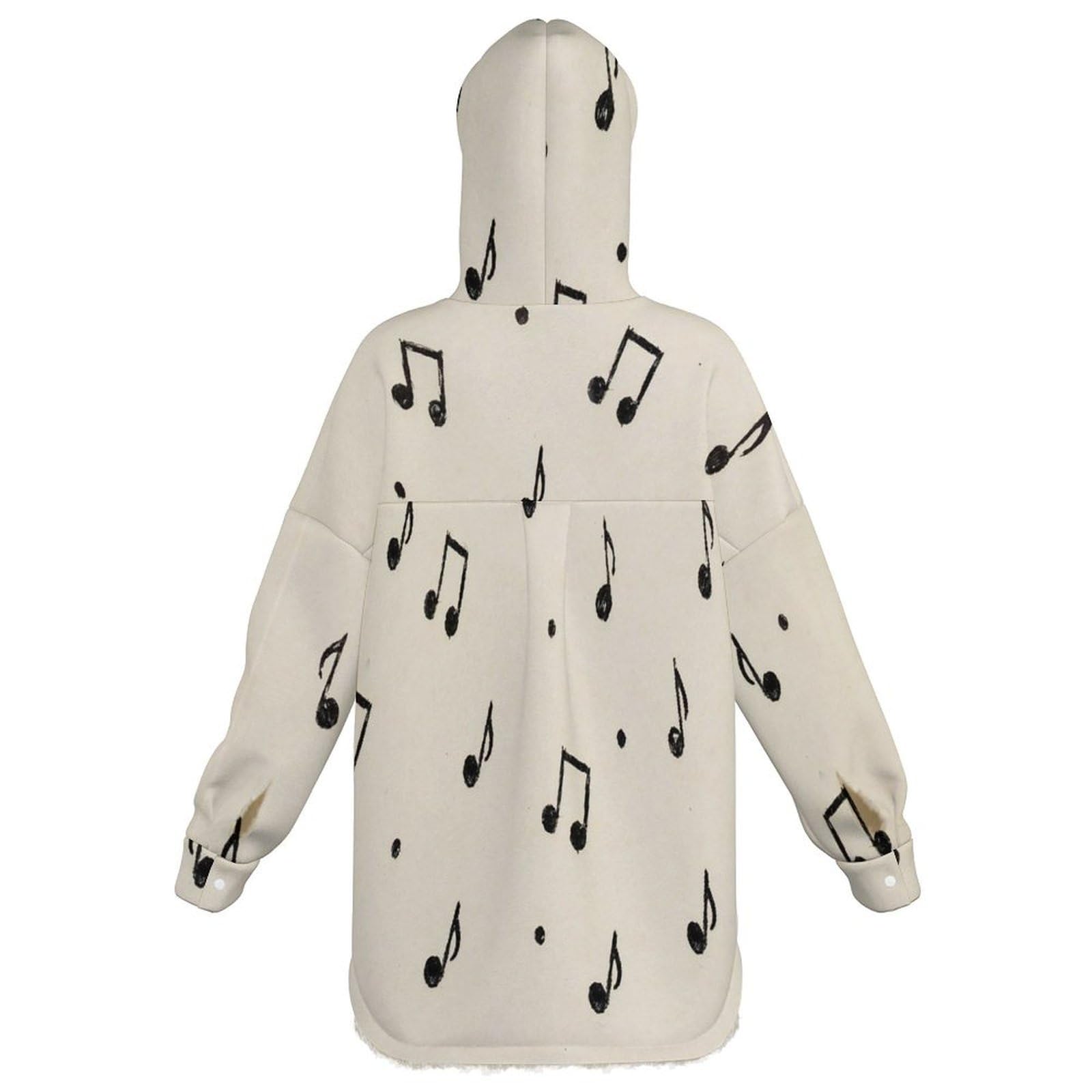 Sudadera Invierno con Capucha de Forro Polar Mujer Patrón De Nota Musical Cálido Hoodies a Manga Larga Felpa Sudadera con Bolsillos, Beige