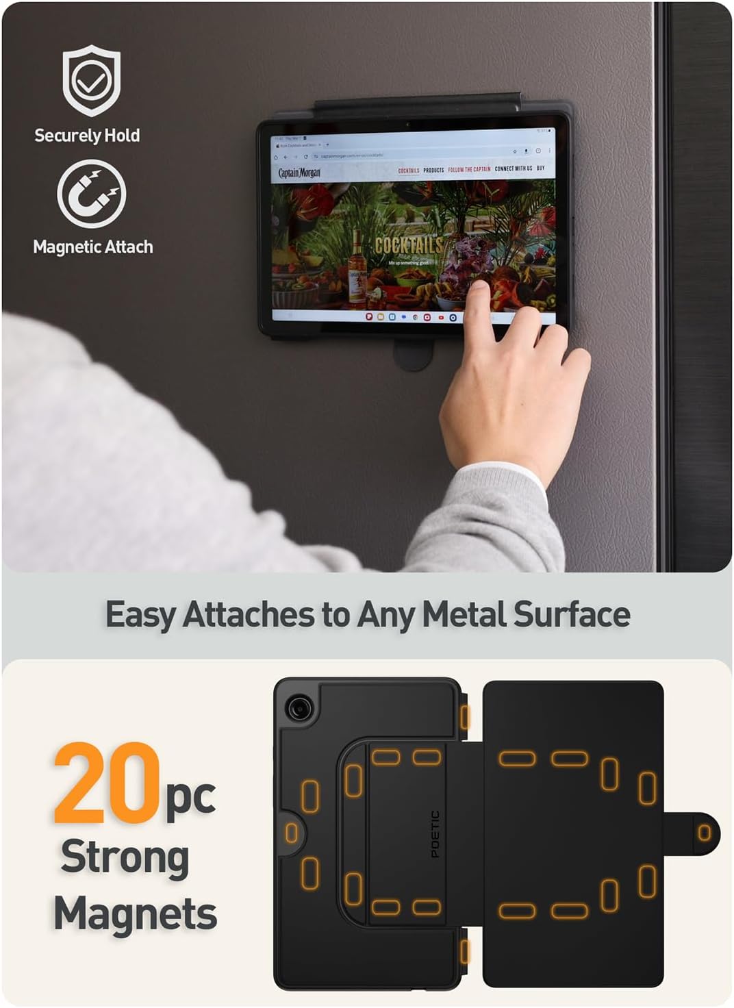 Poetic Explorer Magnetic for Samsung Galaxy Tab A9 (2023) Stand Folio Cover, Super Strong Magnetic Fidget Mount for Galaxy A9 Tablet, Black