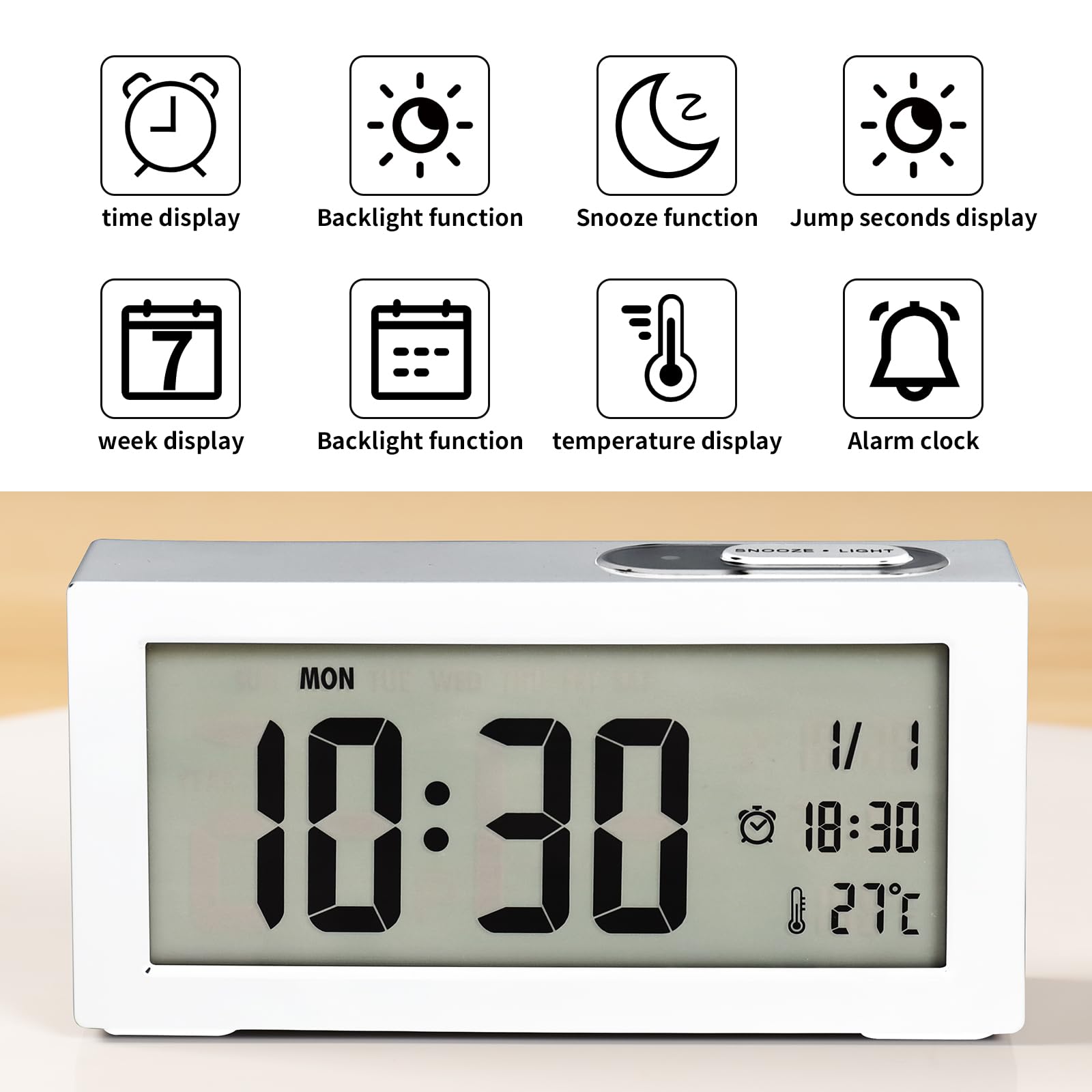 CYMNER Desk Clock, Classic Alarm Clock with Elegant Design - Image 3