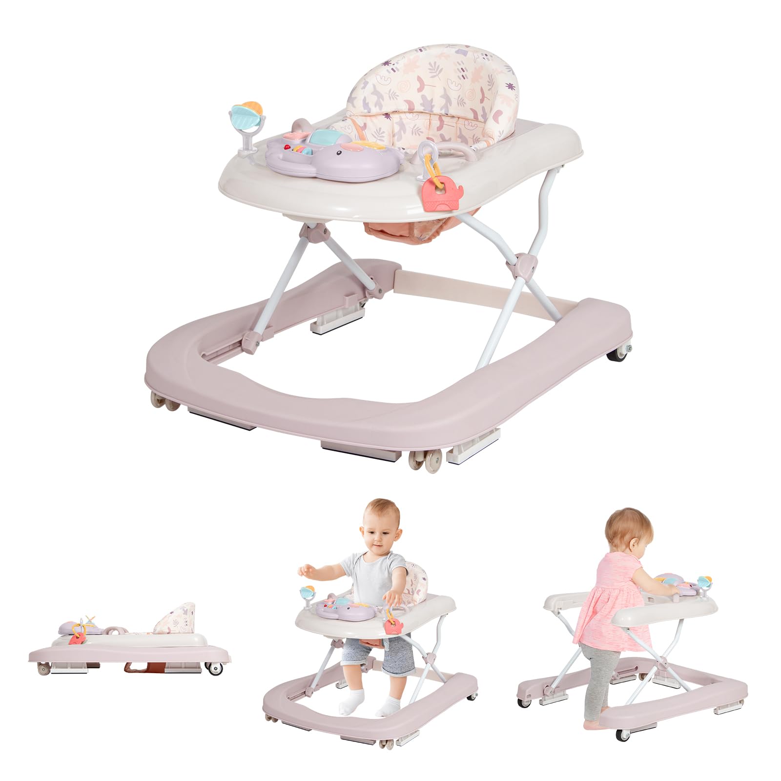 Leogreen Trotteur pour bébé 3 en 1 avec plateau amovible, Trotteur bébé facilement pliable, babywalker, hauteur réglable, De 6 à 18 mois