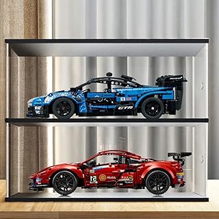 Nynelly Acrylic Display Case for Collectibles, 2 Tier Acrylic Boxes for Display Lego Technic 42125/42096/42093, 1/8 Scale Diecast Cars, Assemble Countertop Dustproof Display Boxes wtih Door, Black