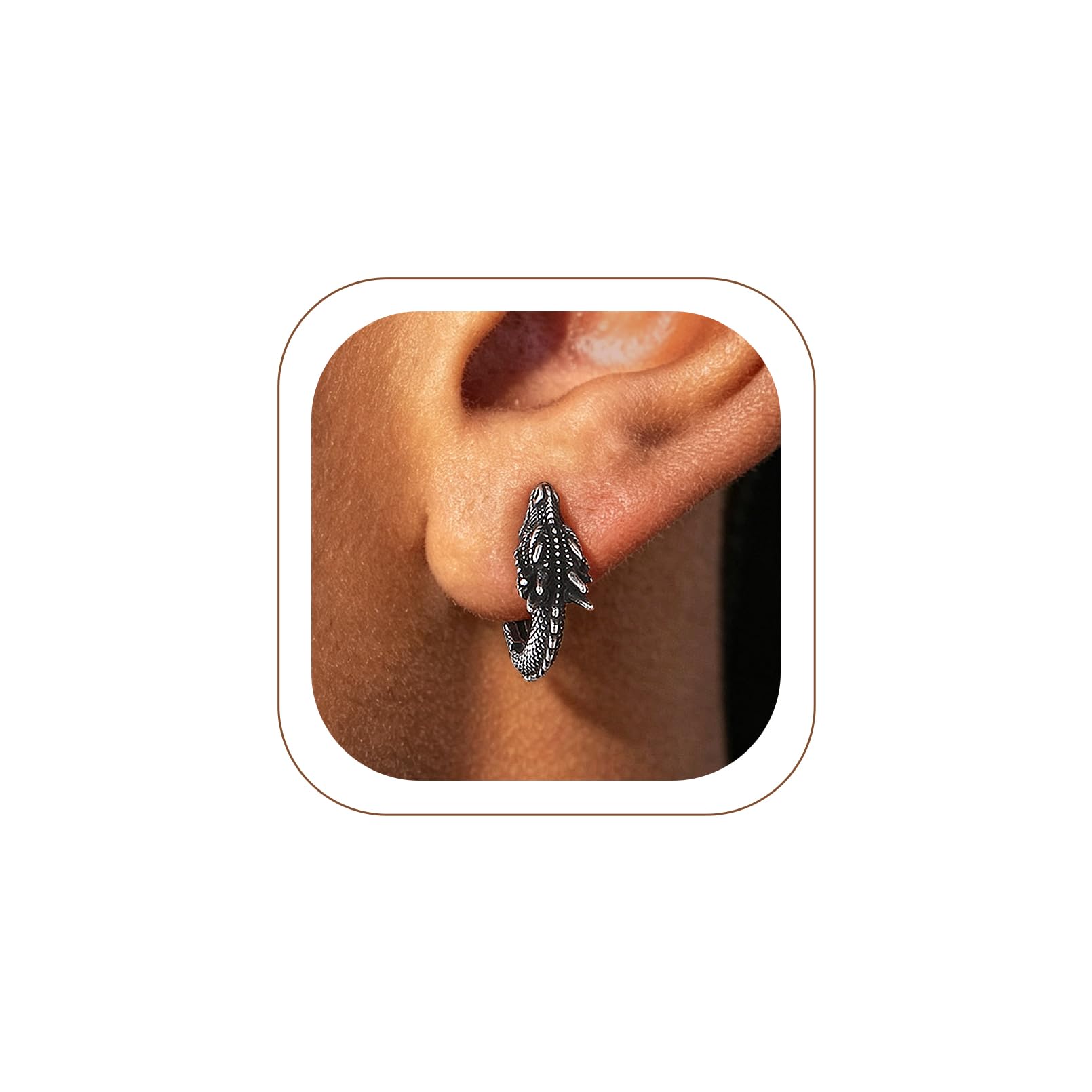 Dragon Dinosaur Snake Hoop Earrings for Men Durable Stainless Steel Punk Biker Animal Hypoallergenic Jewelry Gift Box, Stainless Steel, No Gems, Stainless Steel, No Gemstone-image-29