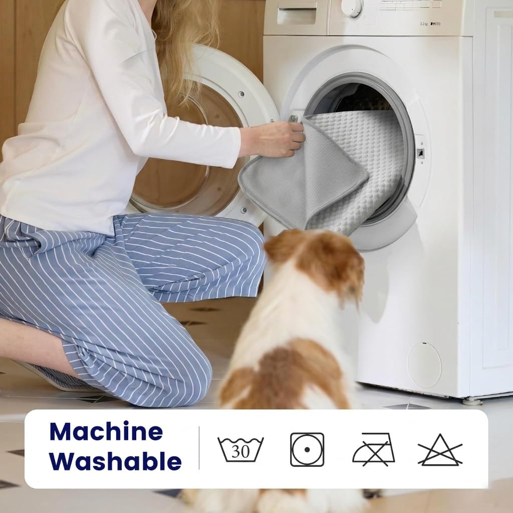 2 in 1 Cooling Dog Blanket Mat Extra Large, Q-Max>0.4 Washable Breathable Cold Crate Pad Kennel Bed Cover for Pets with Chill Cool Fiber 40"×28", Pearl Grey
