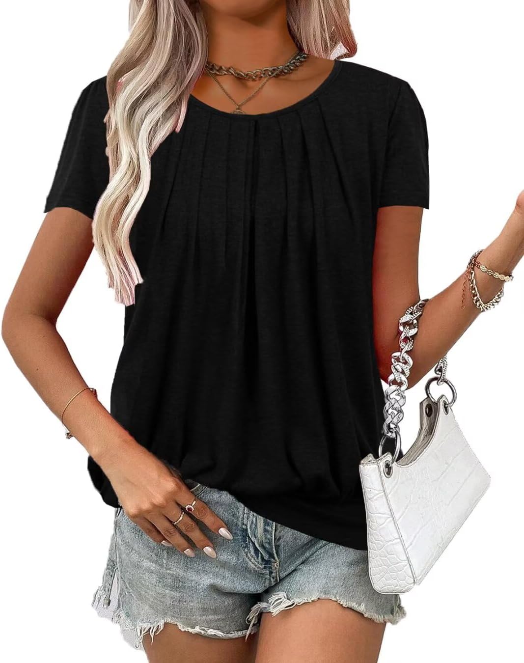 VahRuta Women's Short Sleeve Tunic Tops Scoop Neck Banded Bottom Summer T Shirt for Leggings