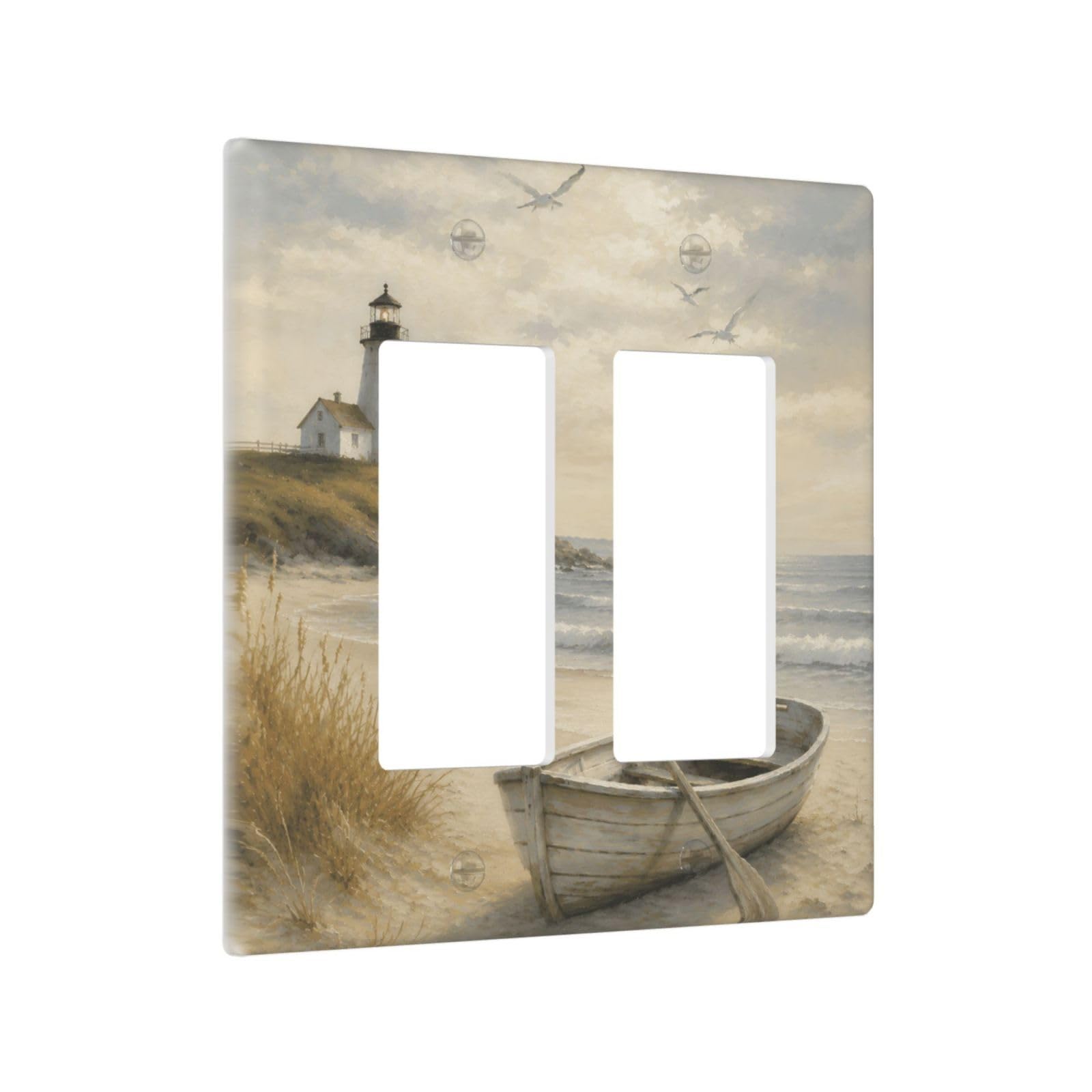 Thsanju Outlet Covers Coastal Lighthouse Boat Double Rocker Light Switch Covers Decorative Nautical Beach Ocean 2 Gang Gfci Wall Plate Electrical Receptacle Switchplate Plug Faceplate for Home Decor