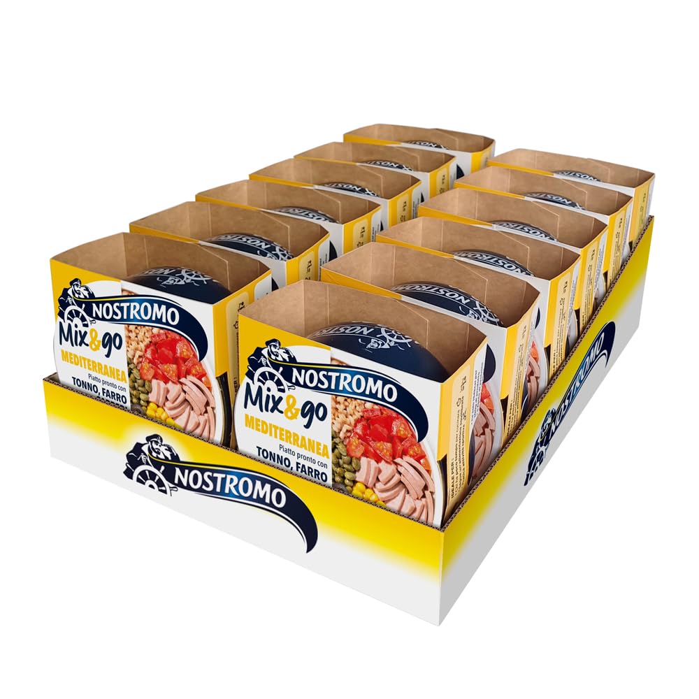 Nostromo Mix&Go Mediterraneo - Piatto Pronto con Tonno, Farro, Capperi - Pasto Veloce e Salutare - Confezione da 12x190g